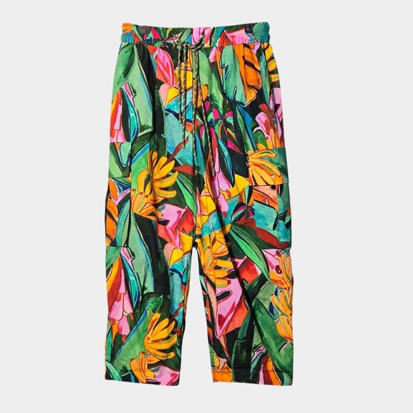 Farm Rio Banana Foliage Cargo Pants S Bold Colorful Tropical Resortwear NWT - Picture 2 of 12